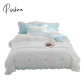 Pisoshare New Girl Princess Style Bedding Set 100% Cotton Cute Embroidery Lace Ruffle Duvet Cover