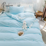 Pisoshare New Girl Princess Style Bedding Set 100% Cotton Cute Embroidery Lace Ruffle Duvet Cover