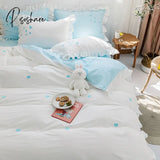 Pisoshare New Girl Princess Style Bedding Set 100% Cotton Cute Embroidery Lace Ruffle Duvet Cover