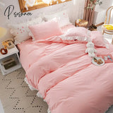 Pisoshare New Girl Princess Style Bedding Set 100% Cotton Cute Embroidery Lace Ruffle Duvet Cover