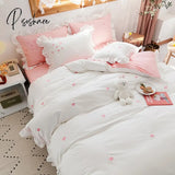 Pisoshare New Girl Princess Style Bedding Set 100% Cotton Cute Embroidery Lace Ruffle Duvet Cover