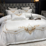 Pisoshare New Luxury White 600Tc Egyptian Cotton Bedding Set Gold Royal Embroidery Duvet Cover