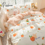 Pisoshare New Sweet Peach Bed Fitted Sheet Set 100% Cotton With Pillow Cover Lace Flat Sheets Ab