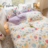 Pisoshare New Sweet Peach Bed Fitted Sheet Set 100% Cotton With Pillow Cover Lace Flat Sheets Ab