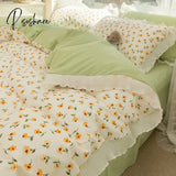 Pisoshare New Sweet Peach Bed Fitted Sheet Set 100% Cotton With Pillow Cover Lace Flat Sheets Ab