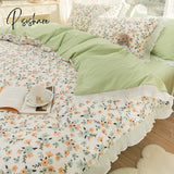 Pisoshare New Sweet Peach Bed Fitted Sheet Set 100% Cotton With Pillow Cover Lace Flat Sheets Ab