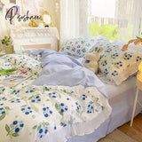 Pisoshare New Sweet Peach Bed Fitted Sheet Set 100% Cotton With Pillow Cover Lace Flat Sheets Ab