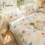 Pisoshare New Sweet Peach Bed Fitted Sheet Set 100% Cotton With Pillow Cover Lace Flat Sheets Ab