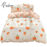 Pisoshare New Sweet Peach Bed Fitted Sheet Set 100% Cotton With Pillow Cover Lace Flat Sheets Ab