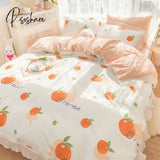 Pisoshare New Sweet Peach Bed Fitted Sheet Set 100% Cotton With Pillow Cover Lace Flat Sheets Ab