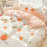 Pisoshare New Sweet Peach Bed Fitted Sheet Set 100% Cotton With Pillow Cover Lace Flat Sheets Ab