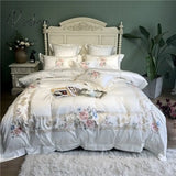 Pisoshare New White Blue Pink Luxury Flowers Embroidery 100S Egyptian Cotton Palace Bedding Set