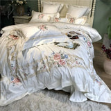 Pisoshare New White Blue Pink Luxury Flowers Embroidery 100S Egyptian Cotton Palace Bedding Set