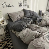 Pisoshare Nordic Duvet Cover Flat Sheet Pillowcases Set Solid Color Twin Queen Size Ins Style Bed