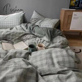 Pisoshare Nordic Duvet Cover Flat Sheet Pillowcases Set Solid Color Twin Queen Size Ins Style Bed
