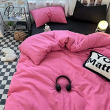 Pisoshare Nordic Duvet Cover Flat Sheet Pillowcases Set Solid Color Twin Queen Size Ins Style Bed