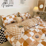 Pisoshare Nordic Duvet Cover Flat Sheet Pillowcases Set Solid Color Twin Queen Size Ins Style Bed