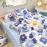 Pisoshare Nordic Duvet Cover Flat Sheet Pillowcases Set Solid Color Twin Queen Size Ins Style Bed