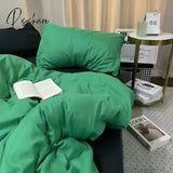 Pisoshare Nordic Duvet Cover Flat Sheet Pillowcases Set Solid Color Twin Queen Size Ins Style Bed