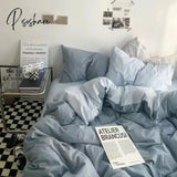 Pisoshare Nordic Duvet Cover Flat Sheet Pillowcases Set Solid Color Twin Queen Size Ins Style Bed