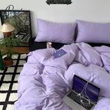 Pisoshare Nordic Duvet Cover Flat Sheet Pillowcases Set Solid Color Twin Queen Size Ins Style Bed