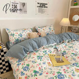 Pisoshare Nordic Duvet Cover Flat Sheet Pillowcases Set Solid Color Twin Queen Size Ins Style Bed