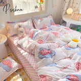 Pisoshare Nordic Duvet Cover Flat Sheet Pillowcases Set Solid Color Twin Queen Size Ins Style Bed