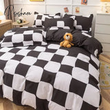 Pisoshare Nordic Pink Black Checkerboard Duvet Cover Sets With Pillow Case Bed Sheet Kids Girls