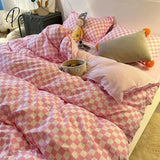 Pisoshare Nordic Pink Black Checkerboard Duvet Cover Sets With Pillow Case Bed Sheet Kids Girls