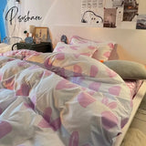 Pisoshare Nordic Pink Black Checkerboard Duvet Cover Sets With Pillow Case Bed Sheet Kids Girls