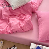 Pisoshare Pink 4 Pieces Bed Sheet Set For Girls Solid Simple Suit King Size Bedding Sheets And