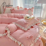 Pisoshare Pink Girl Bedding Set Luxury Princess Ruffle Bow Bed Linen Thicken Warm Washed Cotton