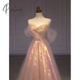 Pisoshare - Pink Glisten Wedding Dress Evening Mermaid One Shoulder Host Light Luxury Party Suit