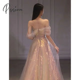 Pisoshare - Pink Glisten Wedding Dress Evening Mermaid One Shoulder Host Light Luxury Party Suit