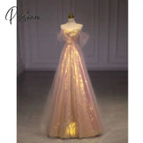 Pisoshare - Pink Glisten Wedding Dress Evening Mermaid One Shoulder Host Light Luxury Party Suit