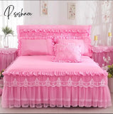 Pisoshare Pink Lace Ruffle Princess Bedding Bed Skirt Pillowcases Solid Color Mattress Cover