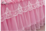 Pisoshare Pink Lace Ruffle Princess Bedding Bed Skirt Pillowcases Solid Color Mattress Cover