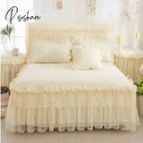 Pisoshare Pink Lace Ruffle Princess Bedding Bed Skirt Pillowcases Solid Color Mattress Cover