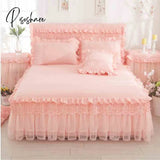 Pisoshare Pink Lace Ruffle Princess Bedding Bed Skirt Pillowcases Solid Color Mattress Cover