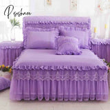 Pisoshare Pink Lace Ruffle Princess Bedding Bed Skirt Pillowcases Solid Color Mattress Cover