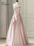 Pisoshare - Pink Strapless Evening Dress Celebrity Banquet Party Light Luxury Costume Engagement