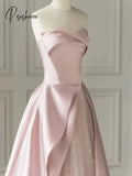 Pisoshare - Pink Strapless Evening Dress Celebrity Banquet Party Light Luxury Costume Engagement