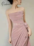 Pisoshare - Pink Strapless Evening Gown Light Luxury Dress Toasting Attire Bride Engagement Host