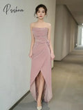 Pisoshare - Pink Strapless Evening Gown Light Luxury Dress Toasting Attire Bride Engagement Host