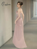 Pisoshare - Pink Strapless Evening Gown Light Luxury Dress Toasting Attire Bride Engagement Host