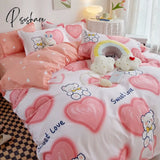 Pisoshare Pink Strawberry Rabbit Bedding Set Princess Girl Heart Double Queen King Size Bed Sheet