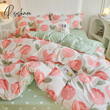 Pisoshare Pink Strawberry Rabbit Bedding Set Princess Girl Heart Double Queen King Size Bed Sheet