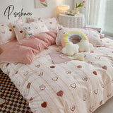 Pisoshare Pink Strawberry Rabbit Bedding Set Princess Girl Heart Double Queen King Size Bed Sheet