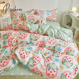 Pisoshare Pink Strawberry Rabbit Bedding Set Princess Girl Heart Double Queen King Size Bed Sheet