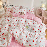 Pisoshare Pink Strawberry Rabbit Bedding Set Princess Girl Heart Double Queen King Size Bed Sheet